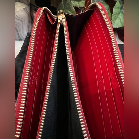 YSL Red Leather Zip Around Long Wallet Authentic - Picture 10 of 16